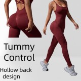 Cross-border cross-back adjustable strap padded jumpsuit seamless sportswear fitness dance bodysuit for women