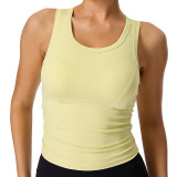 Cross-border quick-dry sports bra with fixed chest pads, yoga tank top for outer wear, elastic ruched slim-fit fitness sports tank top