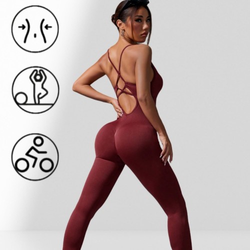 Cross-border cross-back adjustable strap padded jumpsuit seamless sportswear fitness dance bodysuit for women