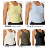 Cross-border quick-dry sports bra with fixed chest pads, yoga tank top for outer wear, elastic ruched slim-fit fitness sports tank top