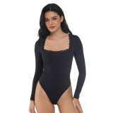 European and American cross-border sexy lace-trimmed square-neck one-piece shapewear, breathable, slimming, figure-shaping bodysuit with triangular crotch