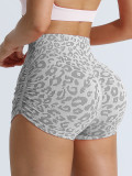 Cross-border Hot-Selling High-Waist Tummy-Control Leopard Print Yoga Shorts for Women, Butt-Lifting Tight-Fit Outdoor Running Peach Fitness Shorts