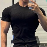 Professional Fitness Seamless Short Sleeve Sports T-Shirt for Men Summer Running Training Quick-Dry Compression Tight Outdoor Top