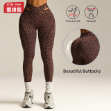 European and American seamless cross-waist yoga pants for women, slim-fit butt-lifting sports leggings with leopard print for fitness and yoga