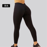 Cross-border solid color high-waisted tummy control fitness leggings for women, European and American style, ruched waistband, butt-lifting, shaping, naked-feel tight yoga pants
