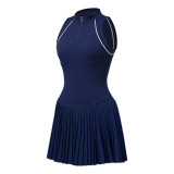 Cross-border women's tennis dress with half-zip and long sleeves, slimming tennis dress, stunning badminton skirt and pants set