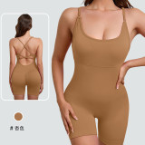 European and American style one-piece yoga suit with removable chest pads, cross-back design for a beautiful back, breathable, casual sports shapewear jumpsuit
