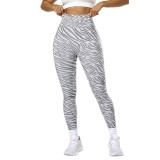 European and American zebra-pattern yoga pants for women, high-waisted peach-hip sports fitness leggings, suitable for outdoor running and training