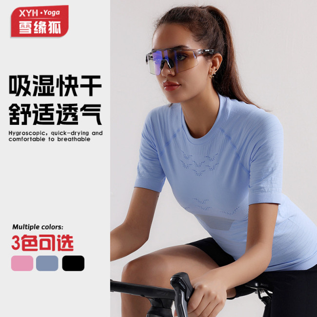 Summer fitness sports yoga cycling short-sleeve women's outdoor running breathable moisture-wicking compression sports top