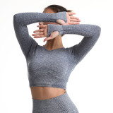 European and American cross-border long-sleeve sportswear for women, polka dot tight-fitting high-elastic yoga wear, indoor and outdoor fitness top