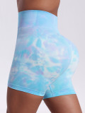 Xueyuanhu seamless tie-dye high-waisted tummy control yoga shorts for women, European and American fitness sports peach butt three-quarter shorts
