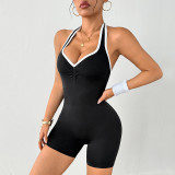 Two-tone halter neck backless one-piece yoga outfit for women with peach butt and heart-shaped neckline fitness jumpsuit