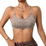 Seamless sports bra for women, suitable for running, fitness, and yoga, snake print, high-impact shockproof, push-up sports bra