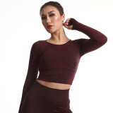 European and American cross-border long-sleeve sportswear for women, polka dot tight-fitting high-elastic yoga wear, indoor and outdoor fitness top