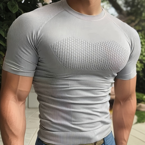 Professional Fitness Seamless Short Sleeve Sports T-Shirt for Men Summer Running Training Quick-Dry Compression Tight Outdoor Top