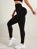 Seamless Breathable High-Waisted Color-Block Yoga Pants for Women, Tight-Fitting, Butt-Lifting, Black Long Striped Sports Yoga Trousers