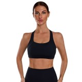 Cross-border European and American style nude-feel high-impact sports bra for women with chest pads for fitness, running, and yoga with cross-back design