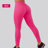 Cross-border solid color high-waisted tummy control fitness leggings for women, European and American style, ruched waistband, butt-lifting, shaping, naked-feel tight yoga pants