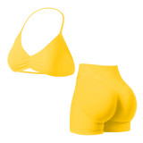 yoga sportswear set for women, camisole with beautiful back design, sports bra and shorts, outdoor fitness outfit set
