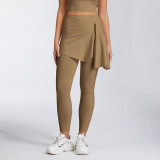 Cross-border tight-fitting high-waisted quick-dry yoga pants with detachable breathable butt-covering skirt for outer wear, peach-butt fitness pants