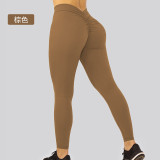 Cross-border solid color high-waisted tummy control fitness leggings for women, European and American style, ruched waistband, butt-lifting, shaping, naked-feel tight yoga pants