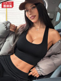 Cross-border ribbed sports yoga tank top for women with U-neck, breathable, suitable for outdoor running and fitness