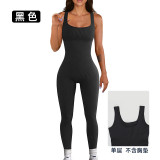 Single-layer, no chest pads, European and American cross-border one-piece bodysuit with wide shoulder straps, ribbed tight-fitting long pants, yoga fitness wear
