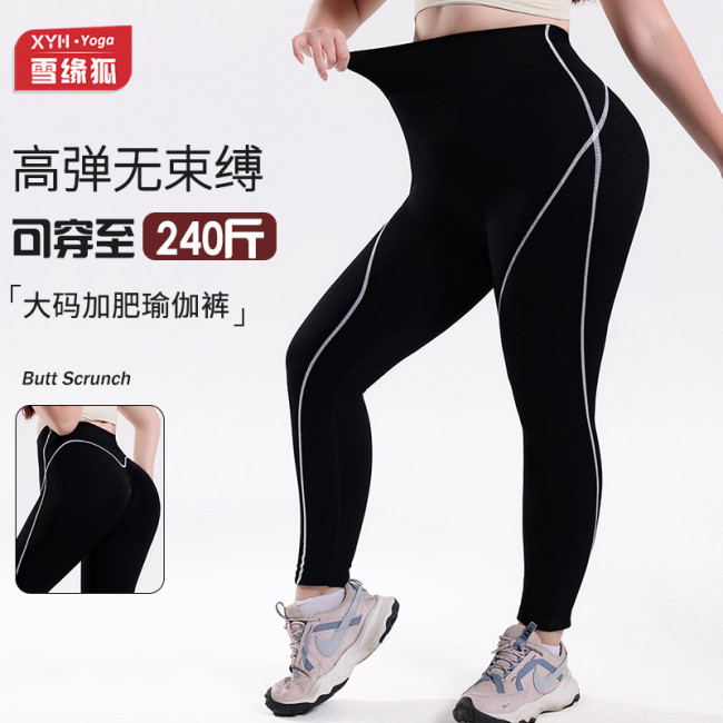 Popular color-blocked high-waisted ribbed plus-size yoga pants for women, suitable for running and fitness, with peach butt shaping and slim fit