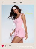 Two-in-one anti-exposure sports outdoor one-piece skirt for women with pockets, quick-dry tennis skirt with built-in shorts