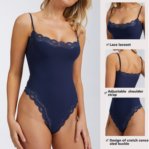 Cross-border sexy lace yoga jumpsuit, skin-friendly with adjustable shoulder straps, shapewear triangle strap jumpsuit