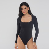 European and American cross-border sexy lace-trimmed square-neck one-piece shapewear, breathable, slimming, figure-shaping bodysuit with triangular crotch