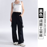 New quick-dry wide-leg cargo pants for women, American-style summer parachute hiking pants, loose-fitting jogger sports casual pants