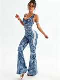 Popular in-stock leopard print flared yoga jumpsuits, hot-selling yoga jumpsuits wholesale