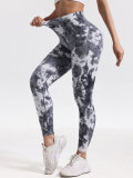 European and American style tie-dye yoga pants for women, high-waisted, tight-fitting, quick-drying, sports leggings, peach butt-lifting, running, fitness, compression pants