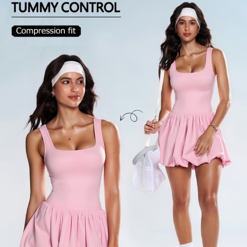 Two-in-one anti-exposure sports outdoor one-piece skirt for women with pockets, quick-dry tennis skirt with built-in shorts