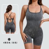 Cross-border bestseller: Sand-washed nude-feel yoga camisole jumpsuit for women, high-intensity dance and fitness sports bodysuit