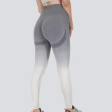 Cross-border seamless knitted gray-white gradient high-waisted butt-lifting breathable yoga pants for women, suitable for fitness, sports, and running