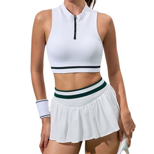New half-zip ribbed sports yoga tank top for women, no underwire, suitable for running, fitness, and tennis training