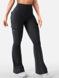Sports flared leggings with pockets, invisible elastic high-waisted workwear gym outdoor yoga pants