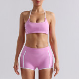 Nude-feel color-block yoga outfit for women, sports bra with beautiful back, tennis yoga skirt, running butt-lifting yoga pants