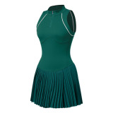 Cross-border women's tennis dress with half-zip and long sleeves, slimming tennis dress, stunning badminton skirt and pants set
