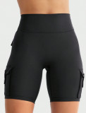 Fitness shorts, sports yoga pants, cycling capri pants, seamless pocket training pants, butt-lifting brushed yoga wear, peach pants