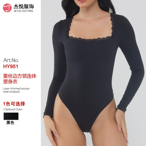 European and American cross-border sexy lace-trimmed square-neck one-piece shapewear, breathable, slimming, figure-shaping bodysuit with triangular crotch