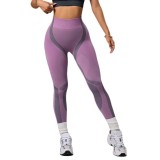 European and American style color-blocking sports pants for women, high-waisted, tummy control, non-slip yoga pants, running sports peach butt fitness pants