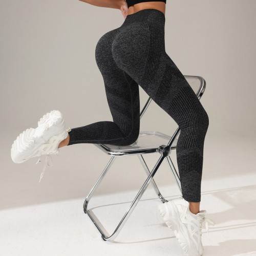 Seamless AB yarn yoga pants, butt-lifting, high-waisted, running fitness sports pants, tight-fitting cycling striped leggings