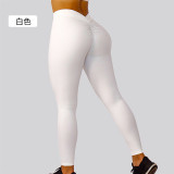 Cross-border solid color high-waisted tummy control fitness leggings for women, European and American style, ruched waistband, butt-lifting, shaping, naked-feel tight yoga pants