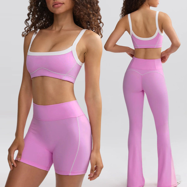 New European and American cross-border nude-feel yoga wear for women, sports bra and underwear set, tight-fitting outdoor fitness shorts for spring and summer