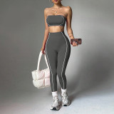 Cross-border TK popular yoga outfit for women, color-blocked bustier top, peach butt slim-fit long pants, fitness sportswear