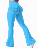Cross-border workwear pocket yoga pants for women, flared pants, butt-lifting sports tight fitness pants, micro-flared yoga pants
