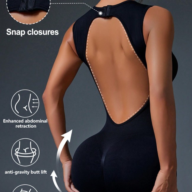 Cross-border fitness wear, seamless button-up butt-lifting yoga jumpsuit, outdoor sports sexy tight-fitting one-piece yoga outfit for women
